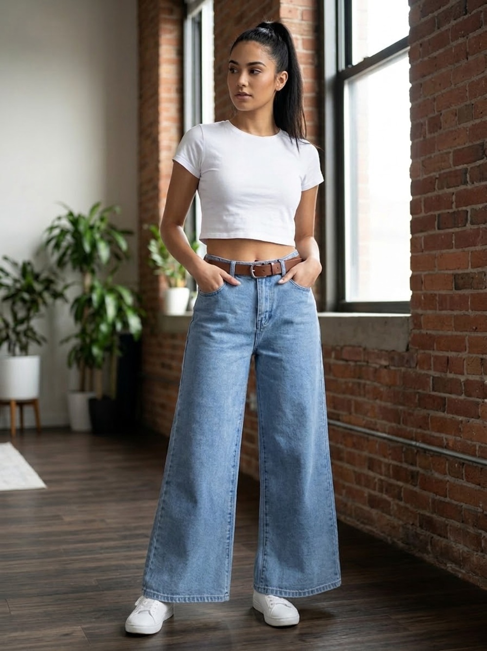 J For Justify High Rise medium-wash wide-leg Jeans Large